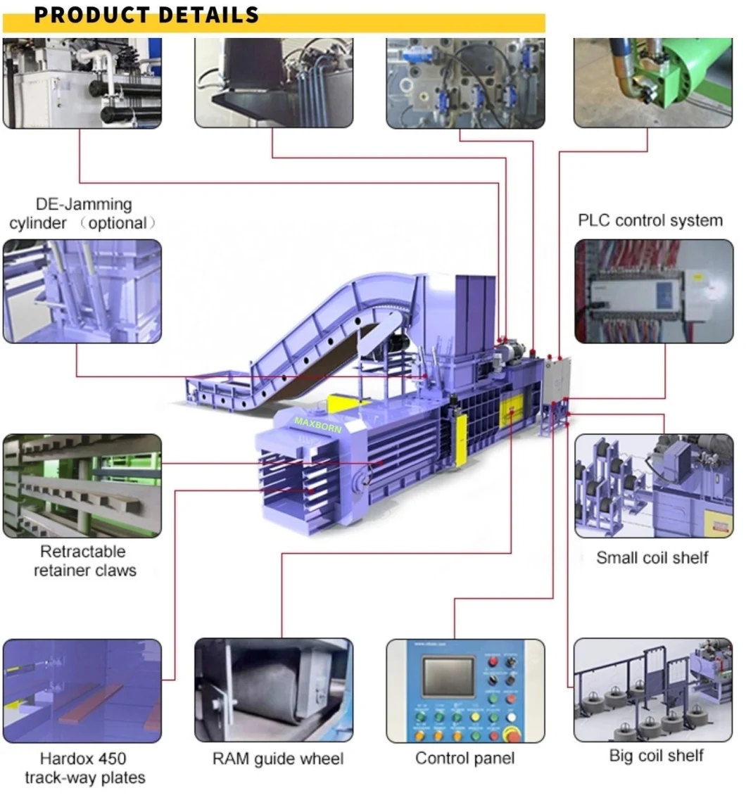 Two RAM Baler with Auto -Tie Wiring Baling Equipment for Cardboard Carton and Waste Paper Scrap